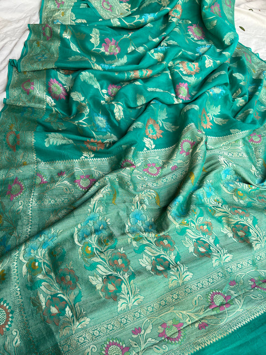 Pure Tussar Georgette Banarasi Handloom Saree - Tilfi Meenakari
