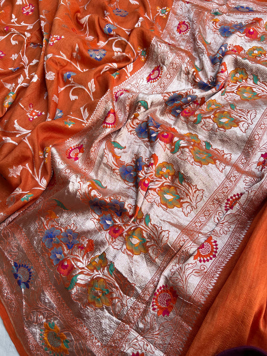 Pure Tussar Georgette Banarasi Handloom Saree - Tilfi Meenakari