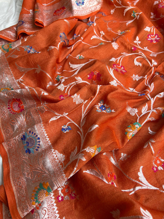 Pure Tussar Georgette Banarasi Handloom Saree - Tilfi Meenakari