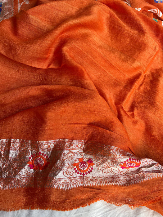 Pure Tussar Georgette Banarasi Handloom Saree - Tilfi Meenakari