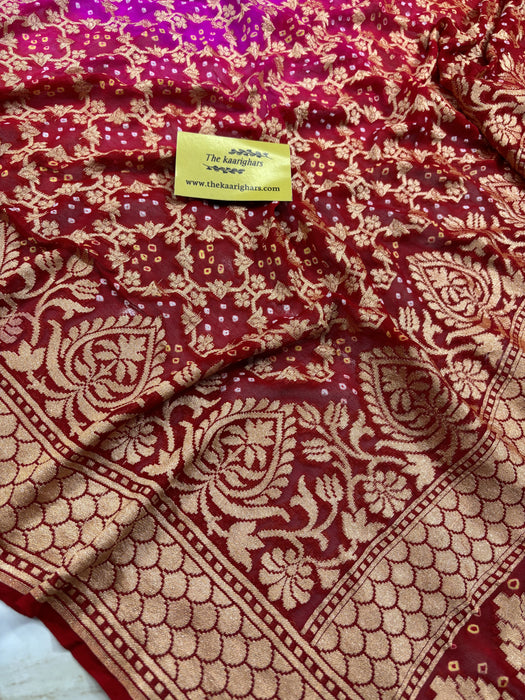 Pure Khaddi Georgette Bandhani Banarasi Saree