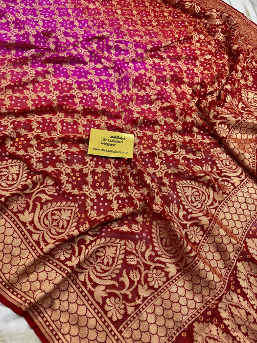 Pure Khaddi Georgette Bandhani Banarasi Saree