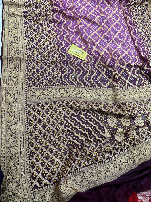Pure Khaddi Georgette Bandhani Banarasi Saree