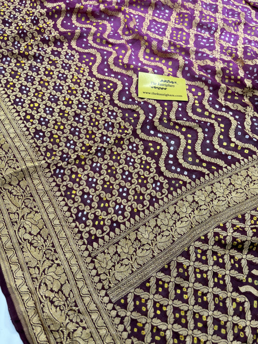 Pure Khaddi Georgette Bandhani Banarasi Saree