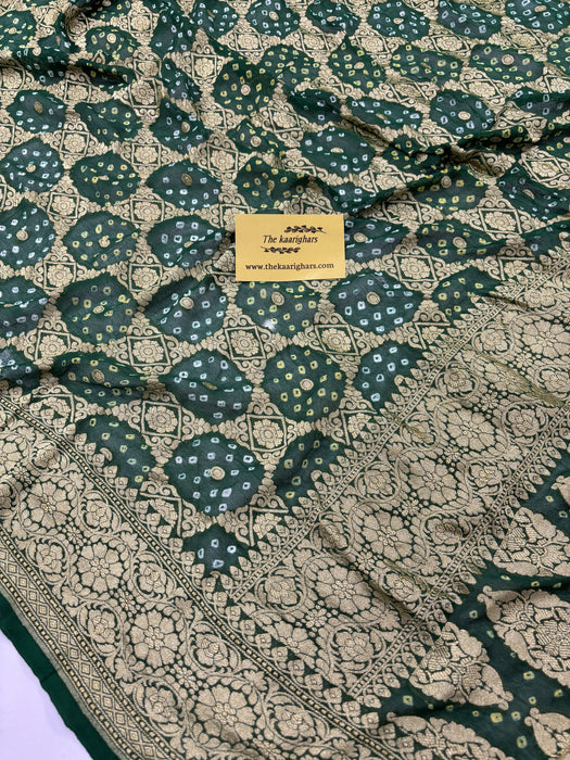 Pure Khaddi Bandhani Banarasi Saree