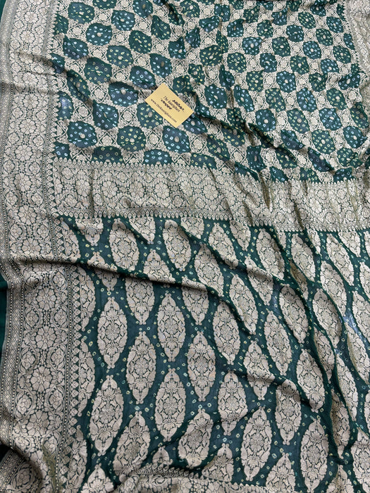 Pure Khaddi Bandhani Banarasi Saree
