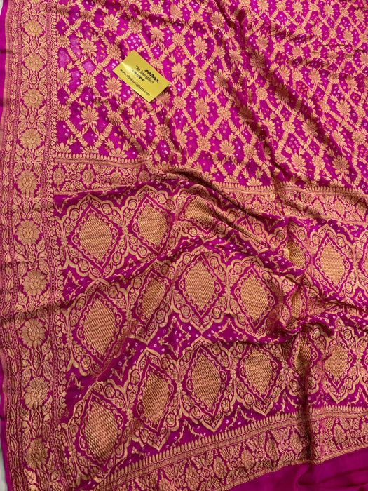 Rani Pure Khaddi Georgette Bandhani Banarasi Saree