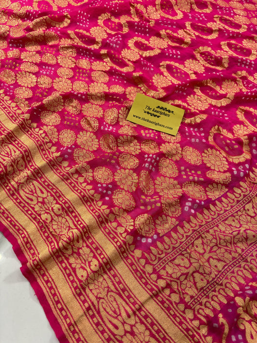 Pure Khaddi Georgette Bandhani Banarasi Saree