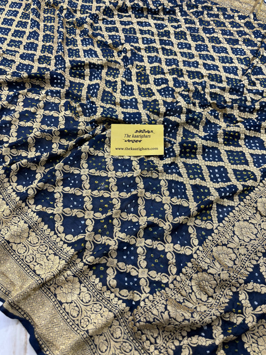Pure Khaddi Georgette Bandhani Banarasi Saree