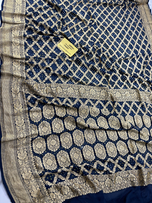 Pure Khaddi Georgette Bandhani Banarasi Saree