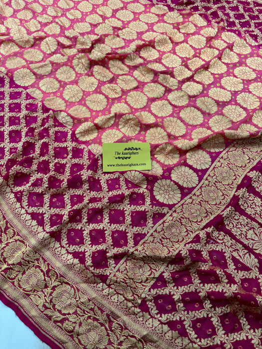 Pure Khaddi Georgette Bandhani Banarasi Saree