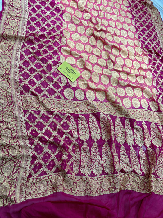 Pure Khaddi Georgette Bandhani Banarasi Saree