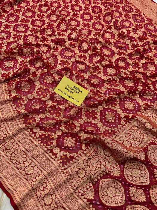 Pure Khaddi Georgette Bandhani Banarasi Saree