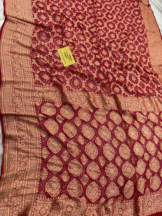 Pure Khaddi Georgette Bandhani Banarasi Saree