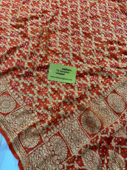 Pure Khaddi Georgette Bandhani Banarasi Saree