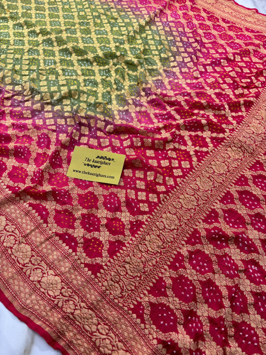Alia Bhatt Bandhani Pure Khaddi Georgette Banarasi Saree - Bandhani