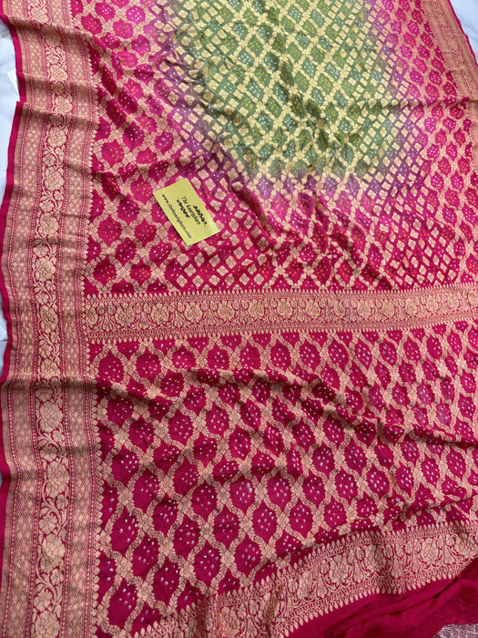 Alia Bhatt Bandhani Pure Khaddi Georgette Banarasi Saree - Bandhani