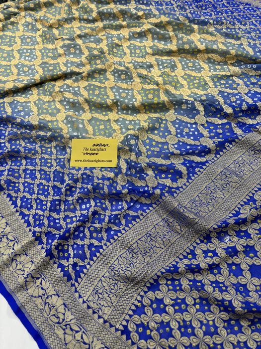 Pure Khaddi Georgette Bandhani Banarasi Saree