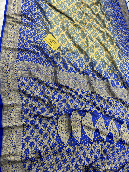 Pure Khaddi Georgette Bandhani Banarasi Saree
