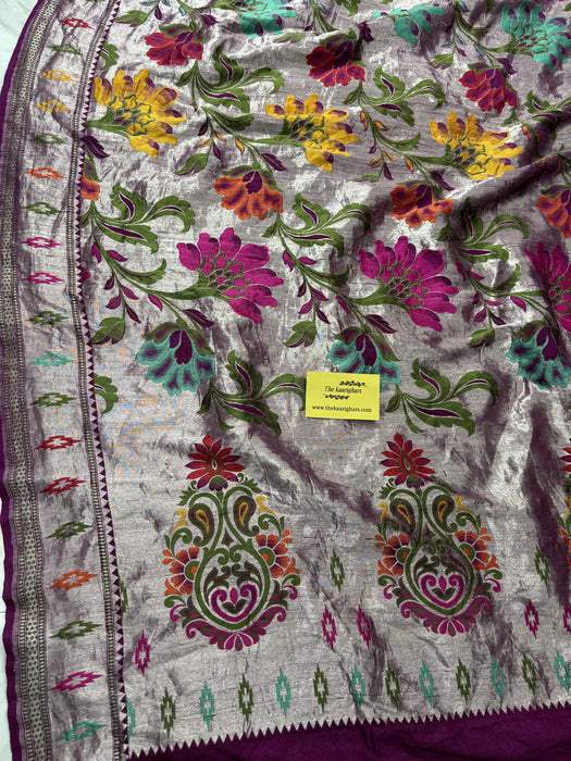 Magenta Pure Tussar Georgette Banarasi Handloom Saree - Meenakari Work