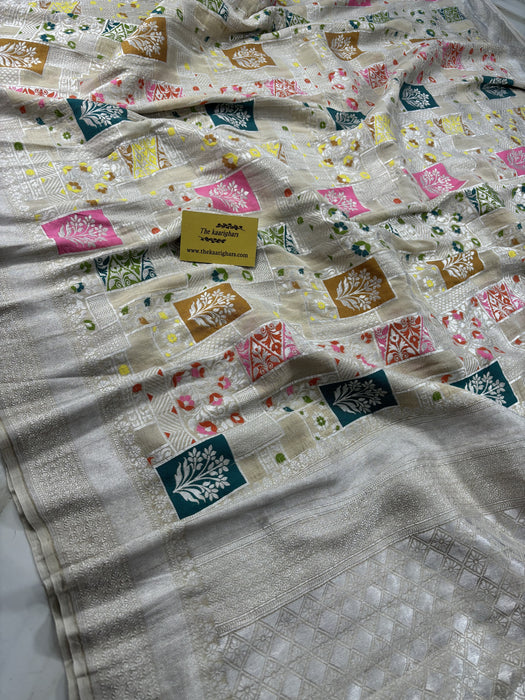 Pure Tussar Georgette Banarasi Handloom Saree - Meenakari Work