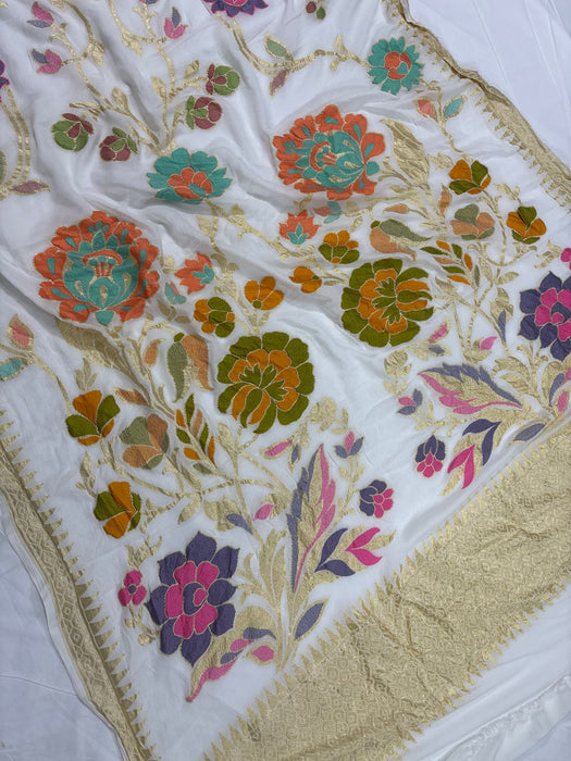 Khaddi Georgette Banarasi Handloom Saree - Designer Meenakari Jaal