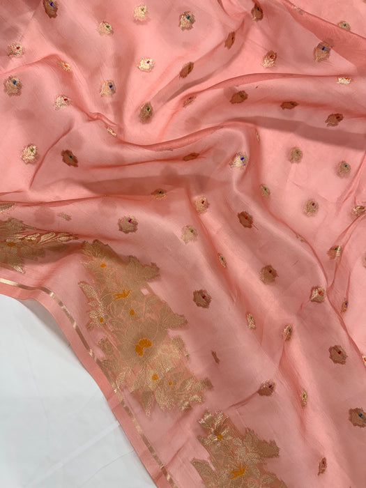 Pure Kora Banarasi Handloom Saree - Meenakari Motifs