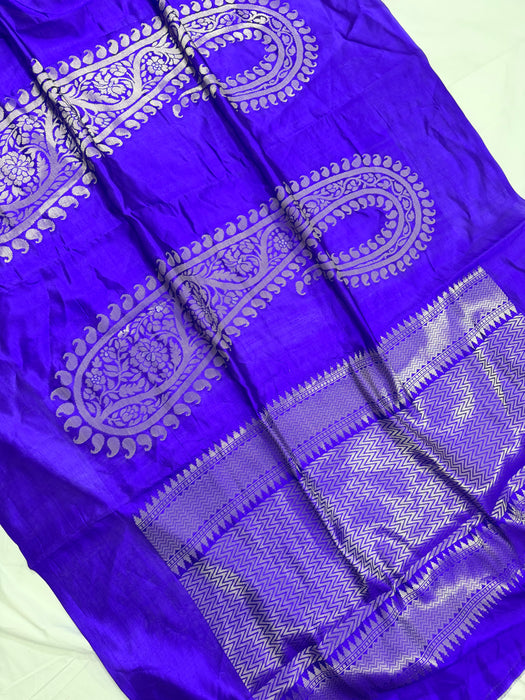 Royal Blue Pure Raw Mango Banarasi Handloom Saree - Designer Kayri
