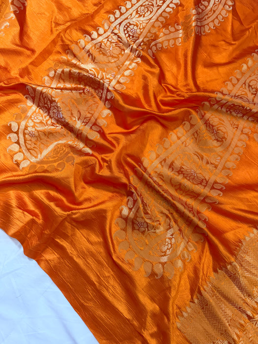 Orange Pure Raw Mango Banarasi Handloom Saree - Designer Kayri