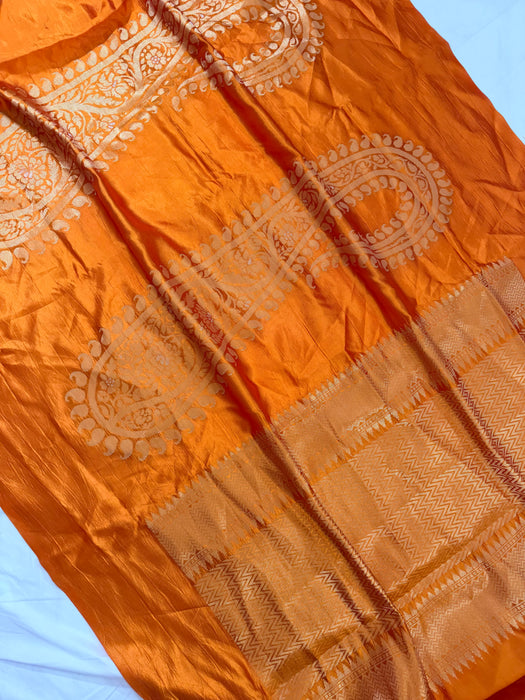 Orange Pure Raw Mango Banarasi Handloom Saree - Designer Kayri