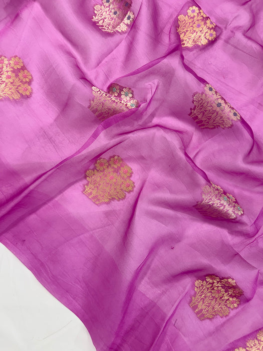 Pure Kora Banarasi Handloom Saree - Meenakari Motifs