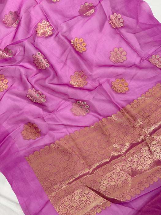 Pure Kora Banarasi Handloom Saree - Meenakari Motifs