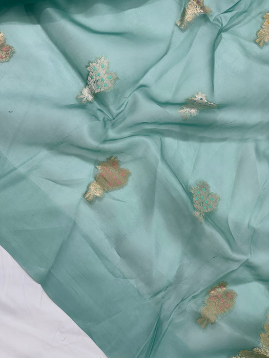 Pure Kora Banarasi Handloom Saree - Meenakari Motifs
