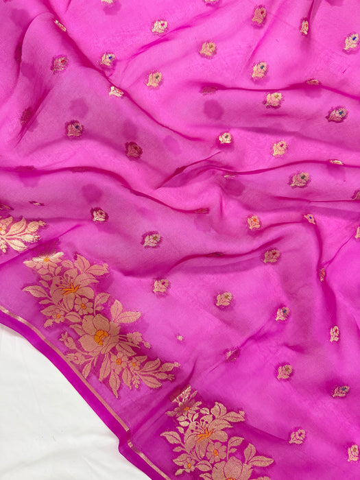 Rani Pure Kora Banarasi Handloom Saree - Meenakari Motifs