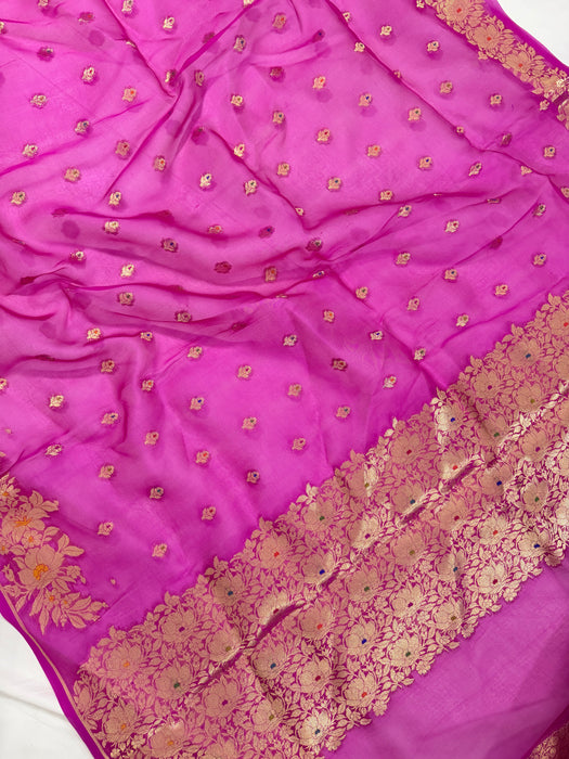 Rani Pure Kora Banarasi Handloom Saree - Meenakari Motifs