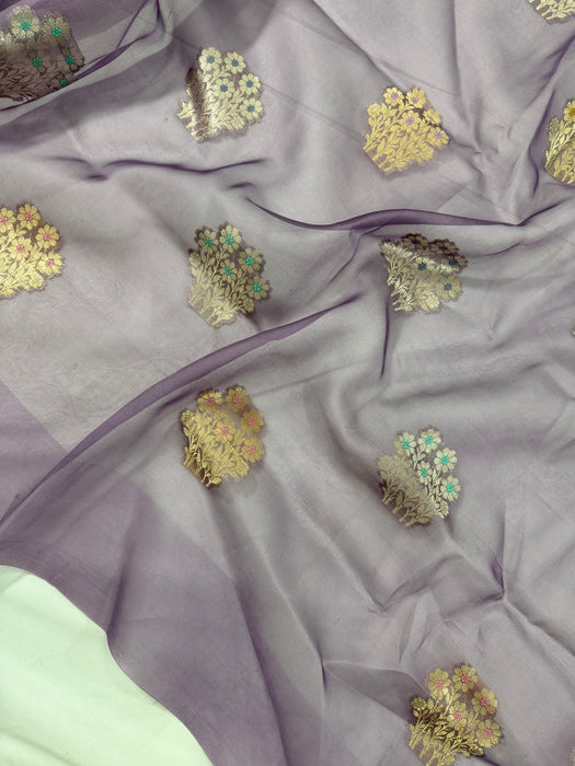 Pure Kora Banarasi Handloom Saree - Meenakari Motifs