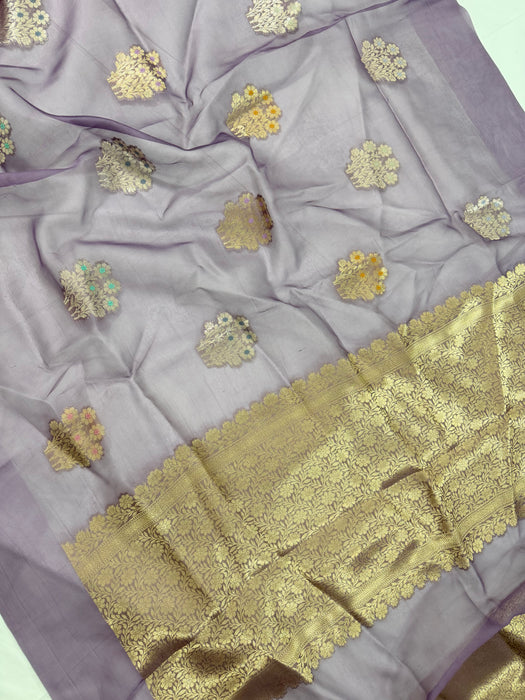 Pure Kora Banarasi Handloom Saree - Meenakari Motifs