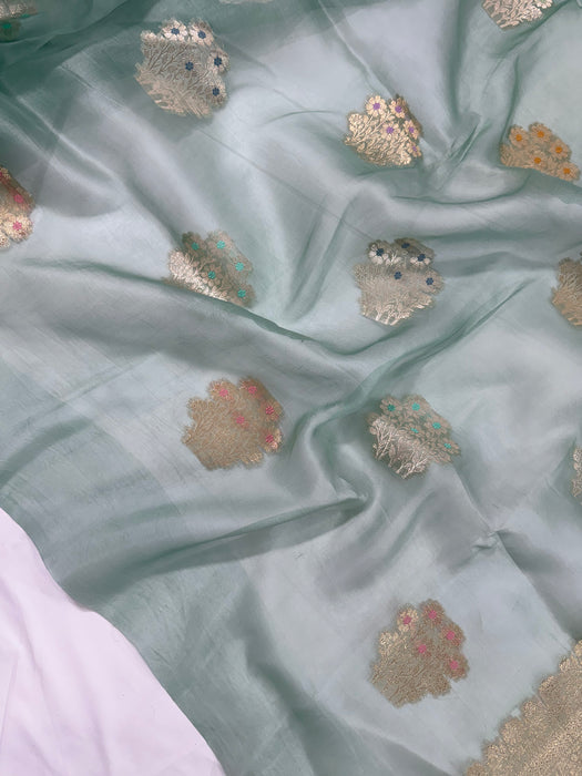 Pure Kora Banarasi Handloom Saree - Meenakari Motifs