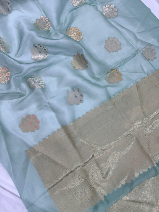 Pure Kora Banarasi Handloom Saree - Meenakari Motifs