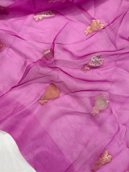 Pure Kora Banarasi Handloom Saree - Meenakari Motifs