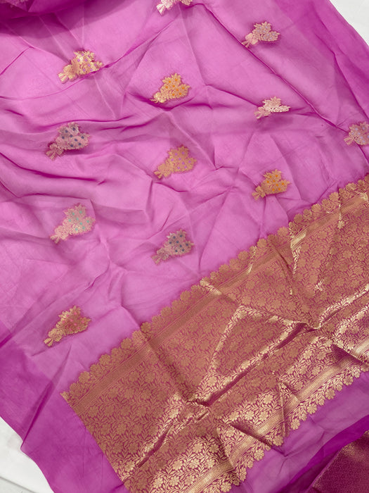 Pure Kora Banarasi Handloom Saree - Meenakari Motifs