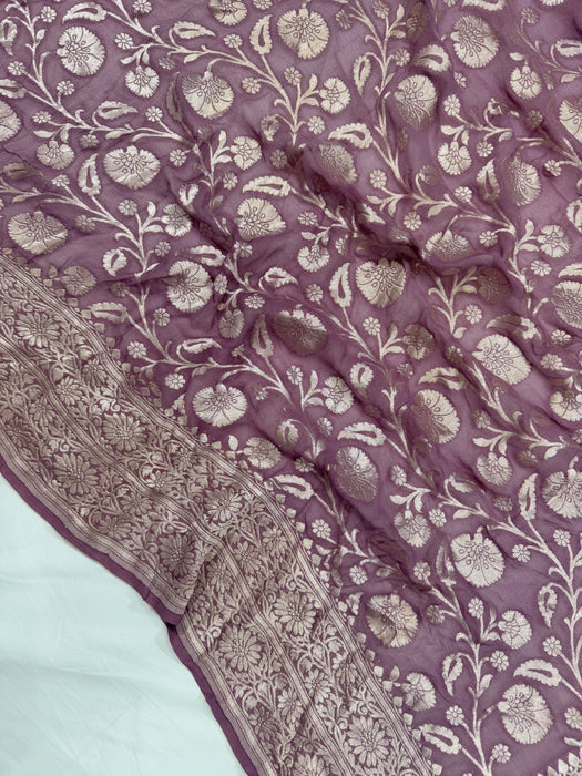 Pure Khaddi Georgette Banarasi Handloom Saree - Silver Zari