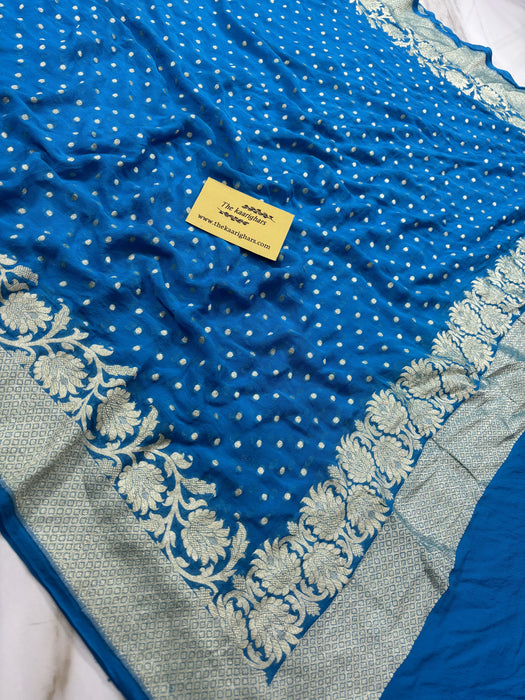 Venice Blue Pure Khaddi Georgette Banarasi Handloom Dupatta - Water Zari