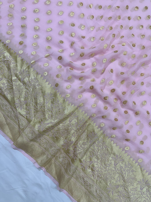Pink Khaddi Georgette Banarasi Handloom Saree - Water Zari