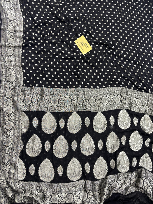 Black Khaddi Georgette Banarasi Handloom Saree - Water Zari