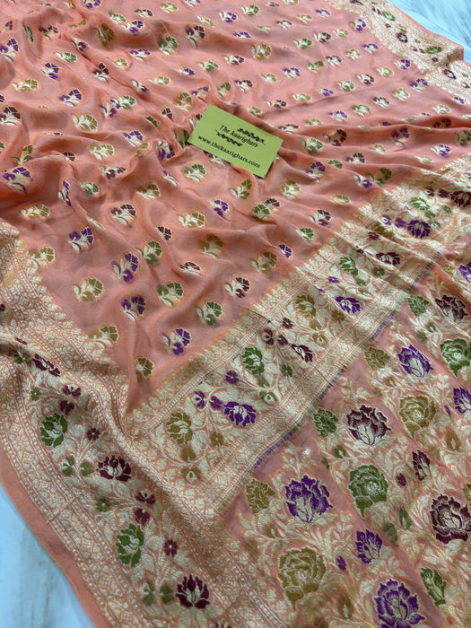 Old Rose Pure Khaddi Chiffon Banarasi Saree