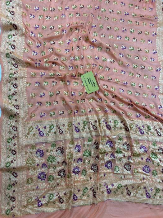 Old Rose Pure Khaddi Chiffon Banarasi Saree