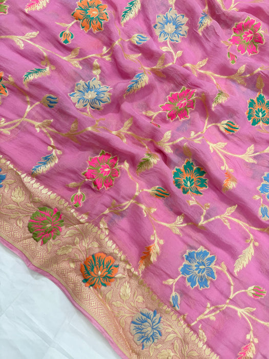 Pink Khaddi Georgette Banarasi Handloom Saree - Meenakari