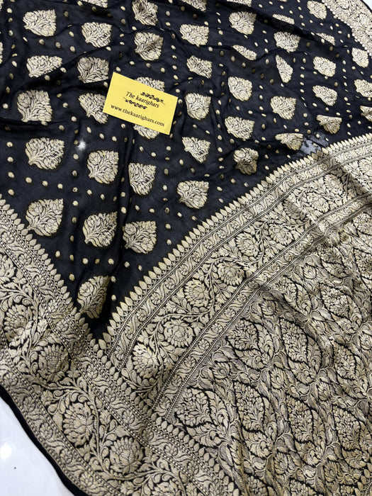 Black Pure Khaddi Chiffon Banarasi Saree