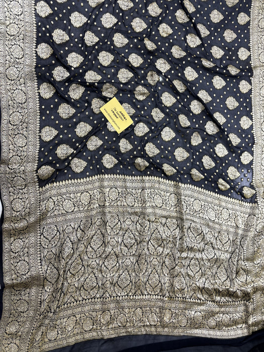 Black Pure Khaddi Chiffon Banarasi Saree